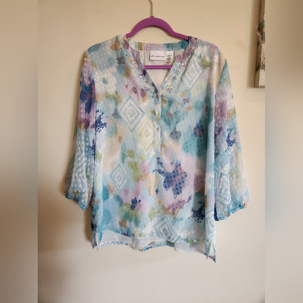 Alfred Dunner blouse sheer sleeve pastels 16 XL